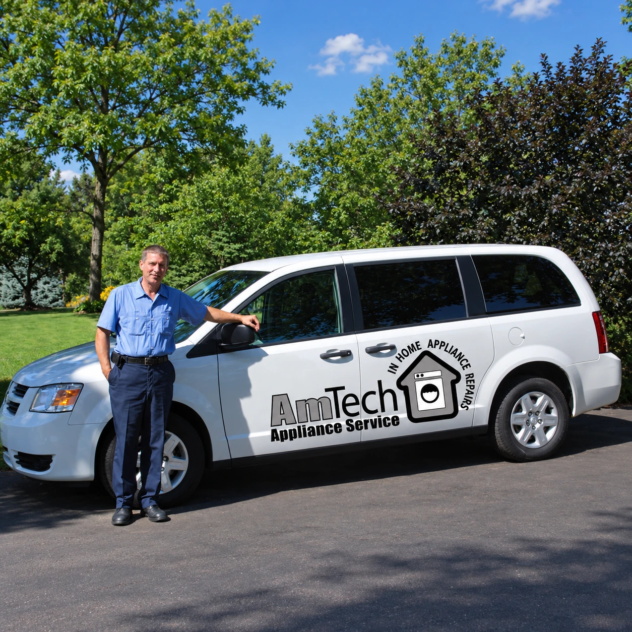 AmTech technician beside the AmTech service van
